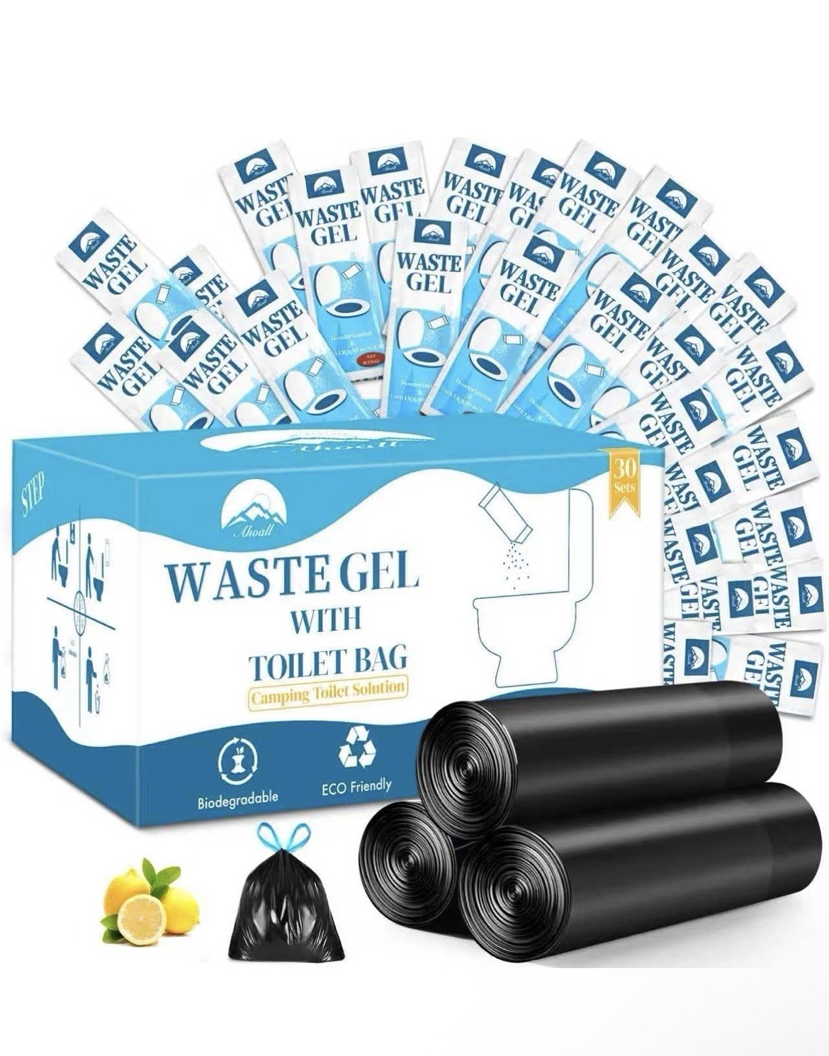 Portable Toilet Bags Poo Waste Set, 30 Count 10 Gal Camping Toilet bags with …
