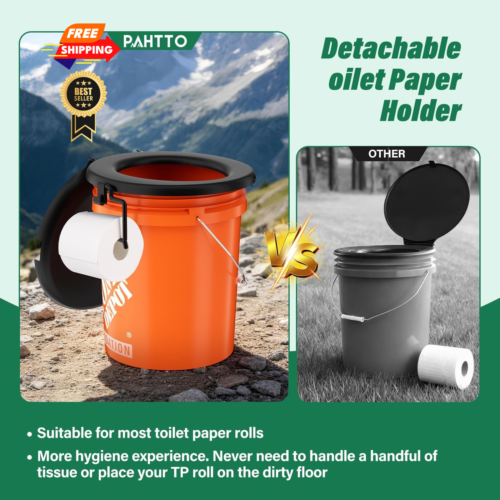 Portable Toilet Seat for 5 Gal Buckets, Camping with Lid Black
