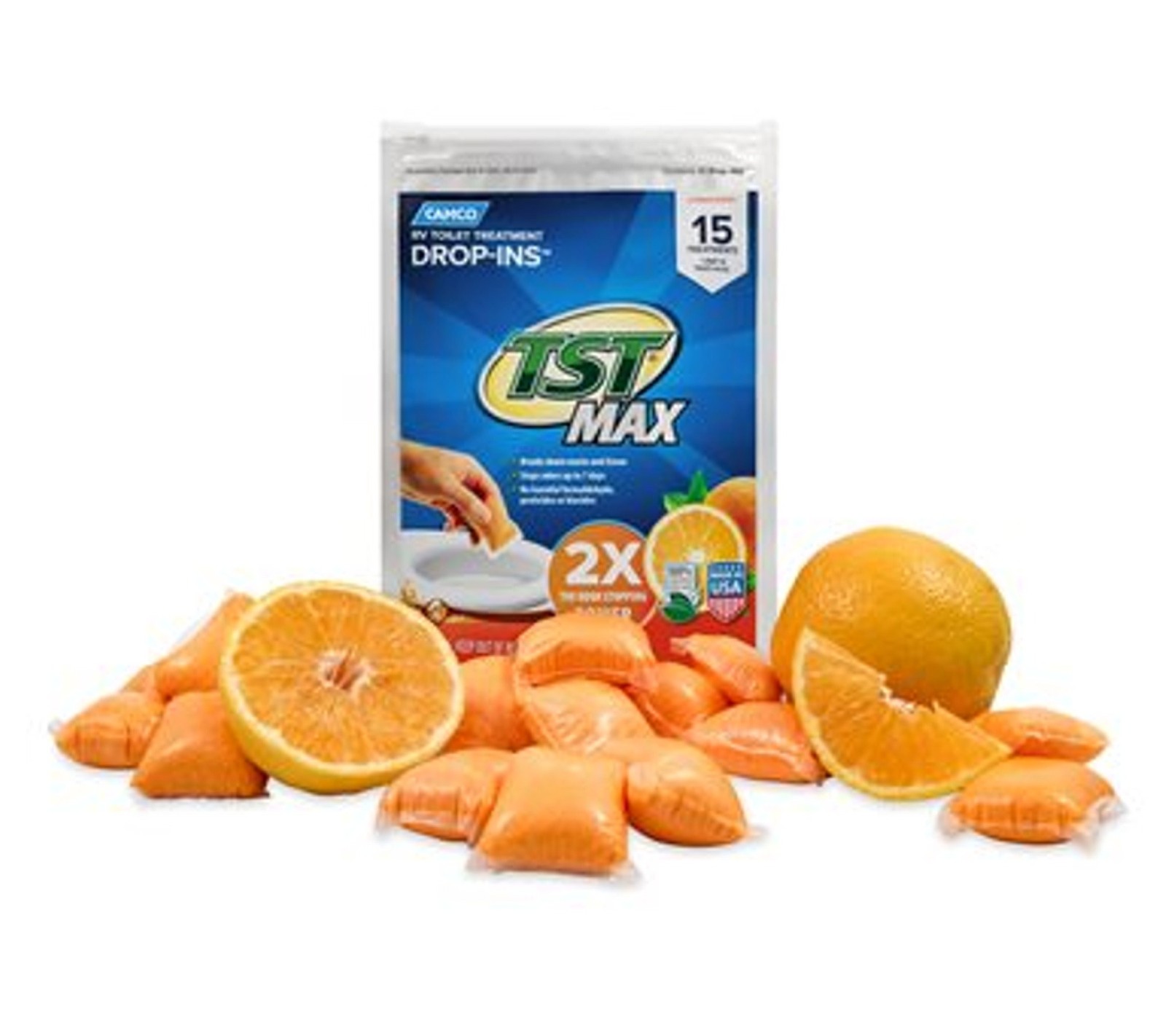 Camco TST Max Drop-Ins RV/Marine Toilet Treatment (Orange) 15/bag #41189