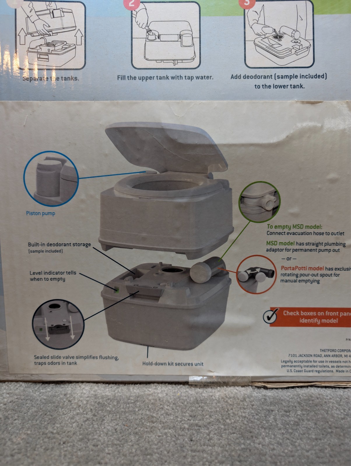 Thetford Porta Potti 5.5 gal Portable Toilet 550P 16.5″ x 15″ x 16.5″