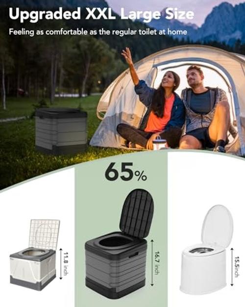 XXL Portable Toilet for Adults, Upgraded Camping Toilets Collapsible Gray