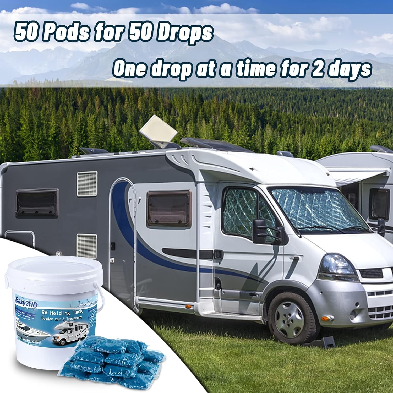 Eazy2hD RV Toilet Treatment 50pk Deodorizer for Black Tank Camper Porta Potty