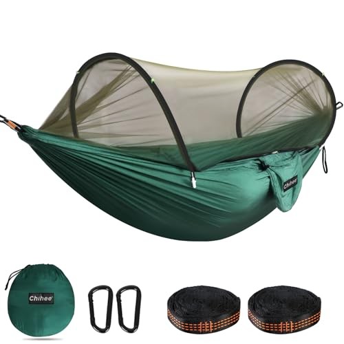 Ultra-Light Travel Camping Hammock Pop-up Net Hammock 660lbs Load Dark Green