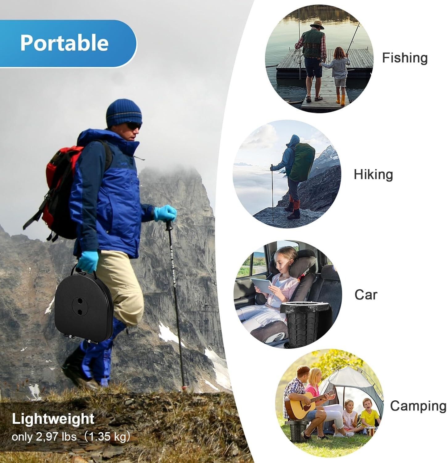 Camping Toilet Folding Camping Separating Toilet Toilet with Lid 180kg Hiking C766
