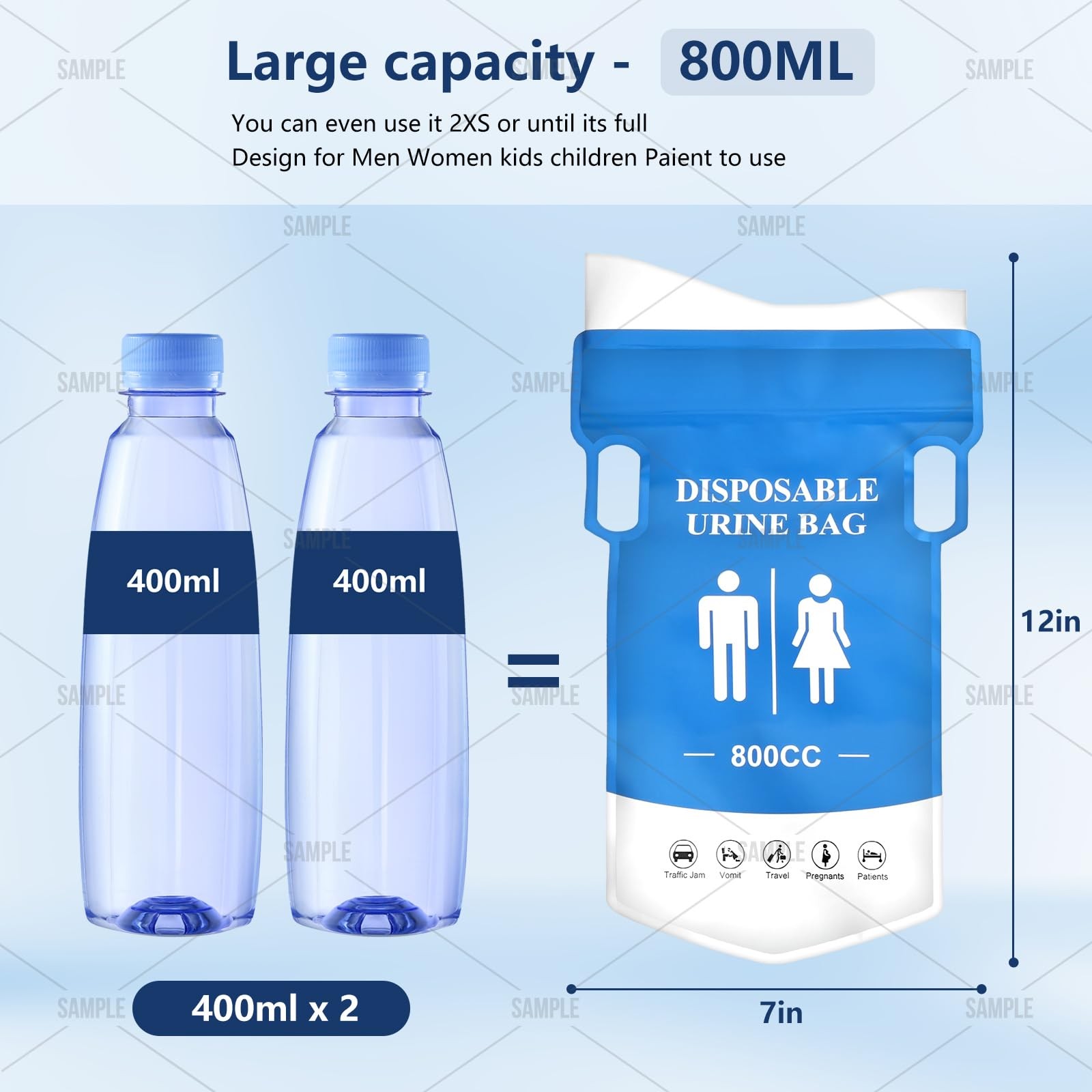 HeuxGir New Wider Disposable Urine Bag 8/12/24，850ML Urine Bags for Travel, E…