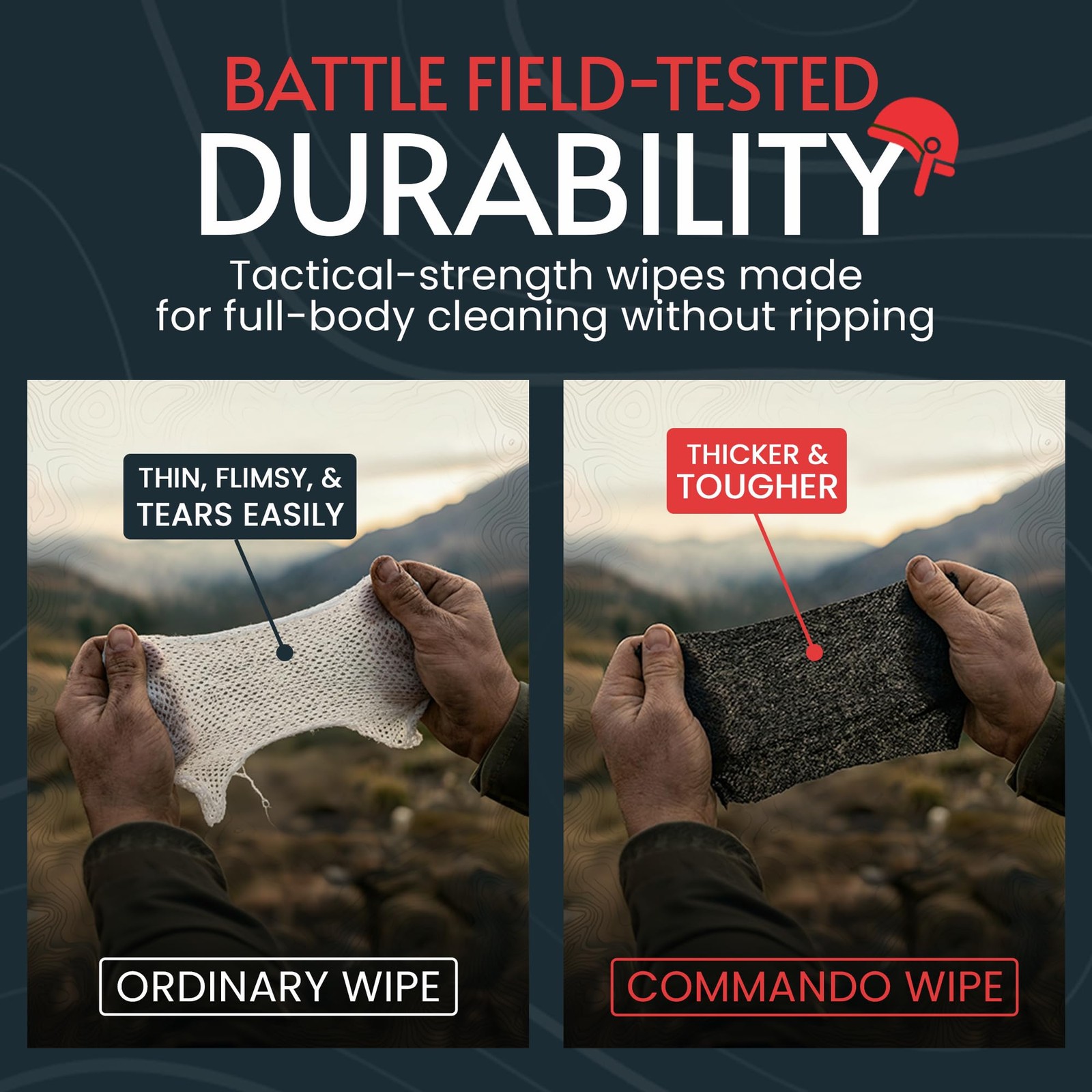 Commando Black Unscented Camouflage Wet Wipes | Thick Ultralight Biodegradable H