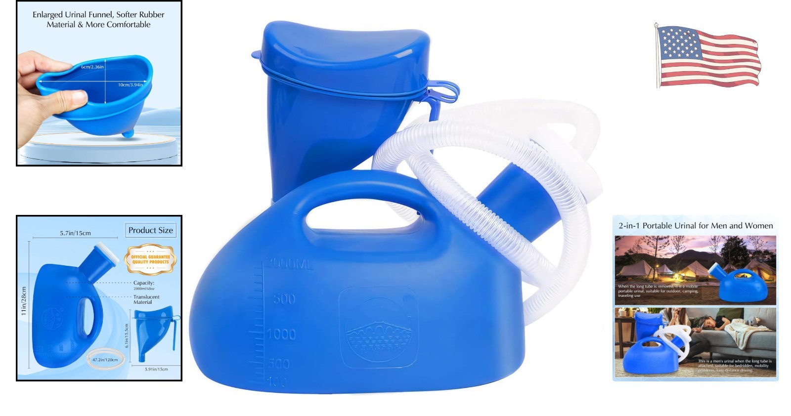 Leak-Proof Urinal Bottle for Travel – 2000ml with Adjustable Hose & Funnel