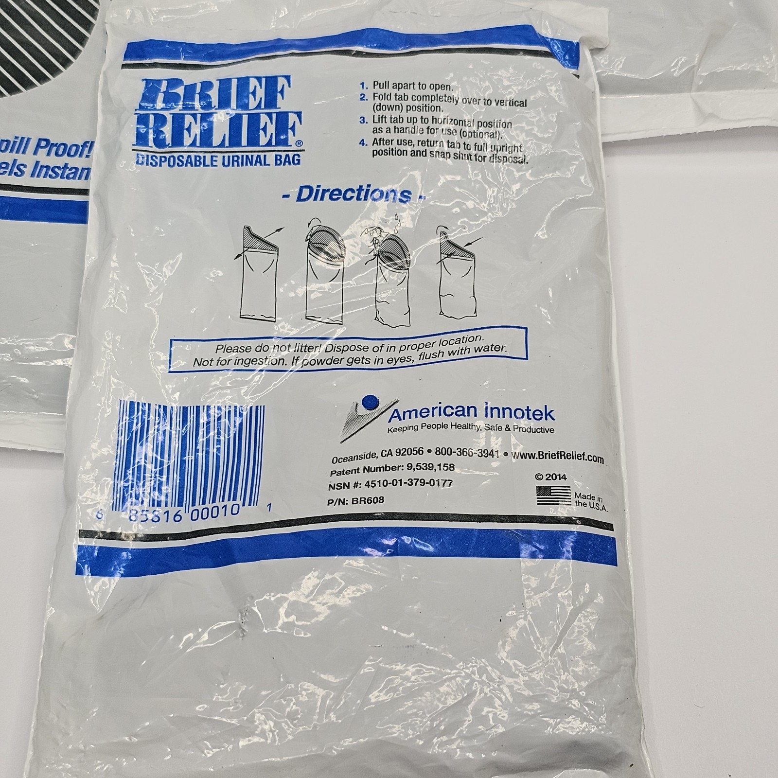 6 BRIEF RELIEF Disposable Urinal Bags BR608 NEW