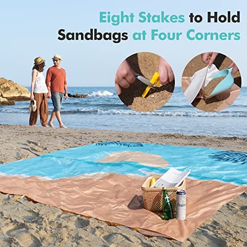 Extra Large Waterproof Sandproof Beach Mat for 6-8 Adults, 128″x108″ Sunset