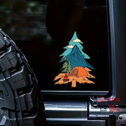 2 pcs Mountain Tree Sticker – Outdoor Camping Adventure Decal with Tent