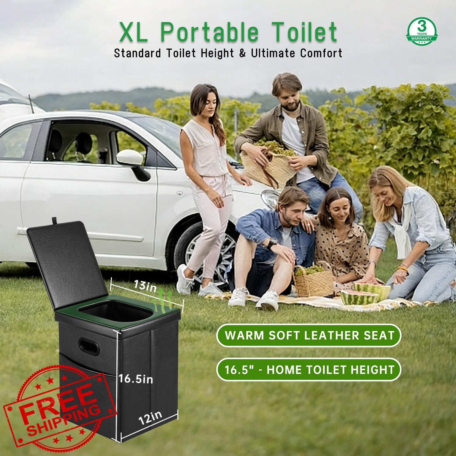 Panmout 16.5″ XL Portable Camping Toilet Foldable Adult Commode