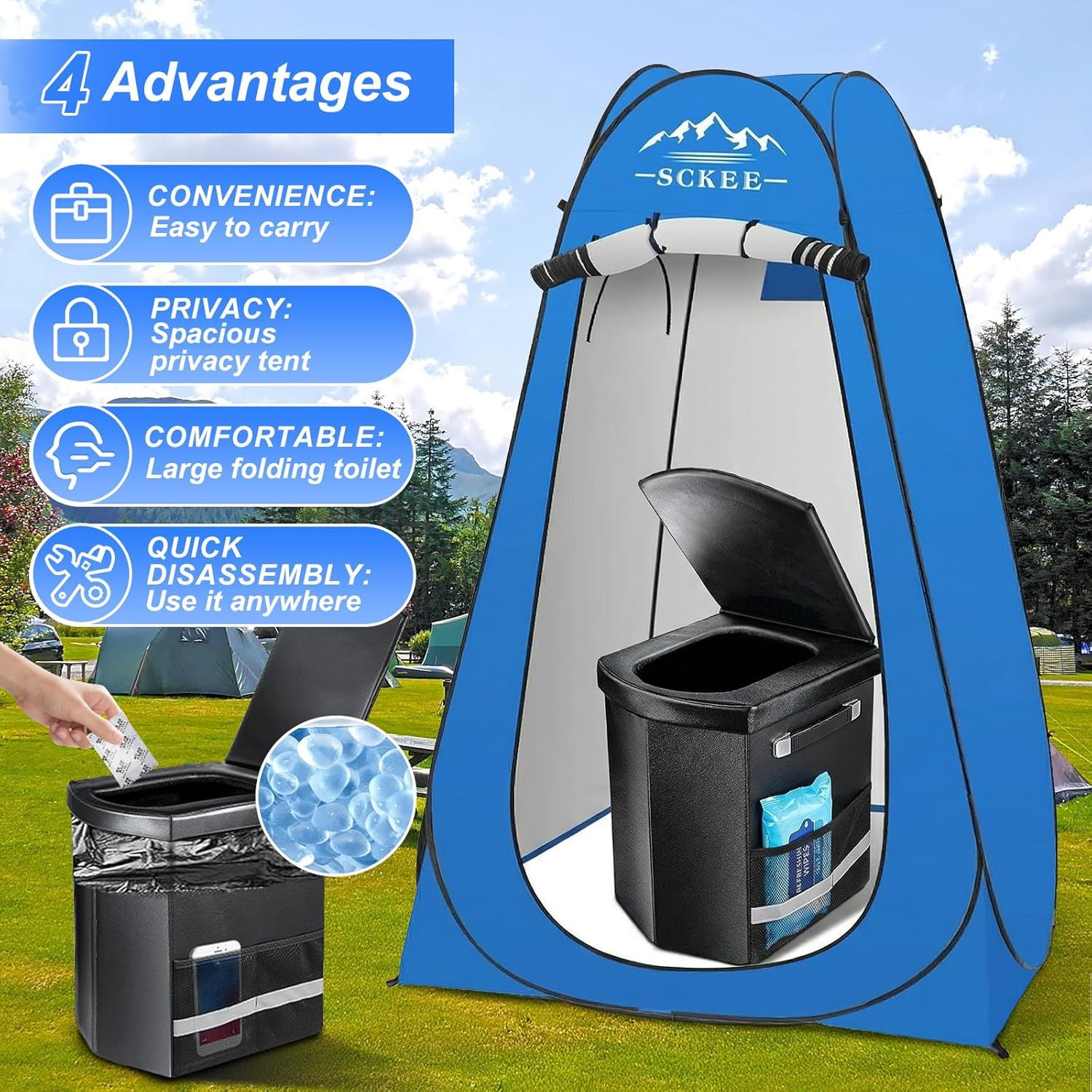 16.5” Camping Toilet with Pop-Up Privacy Tent Set, XL Portable Toilet for Campi