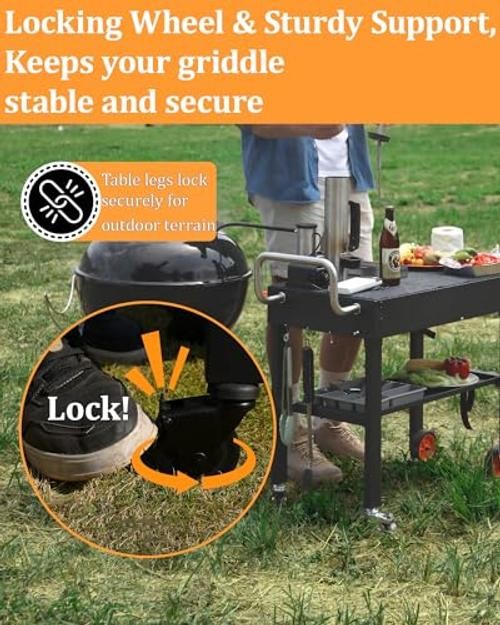 Grill Table Forstone Griddle 22 and 17 Inch, Grill Carts 32″D x 17″H Black