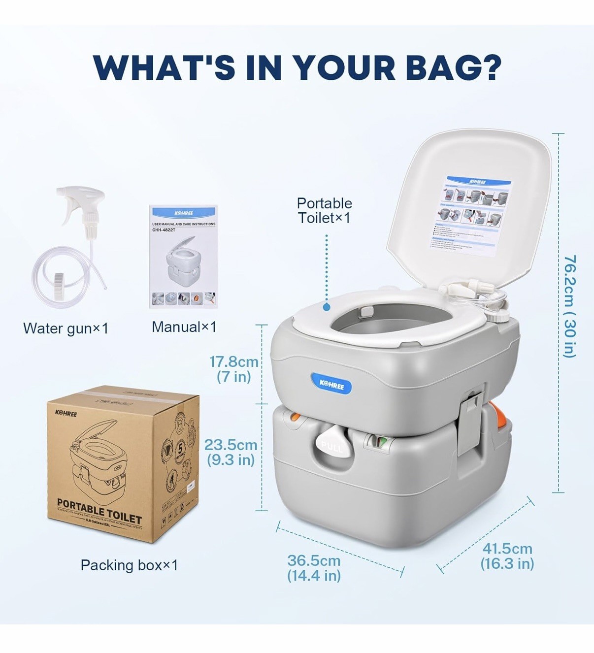 Kohree Portable RV Camping Toilet Porta Potty 5.8 Gallon Detachable Waste Tank