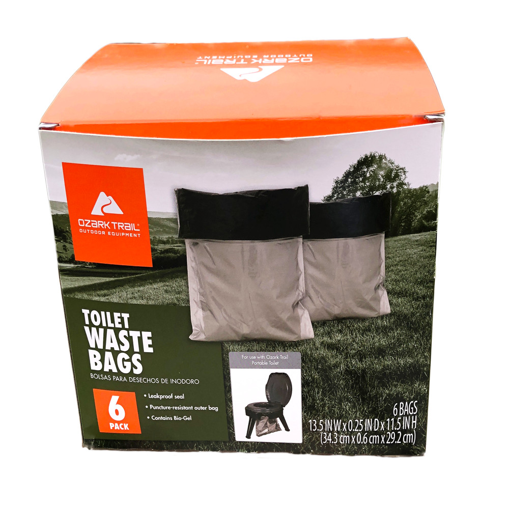 Portable Hiking Camping Toilet Waste Bags with Bio-Gel Puncture-Resistant 6 Pack