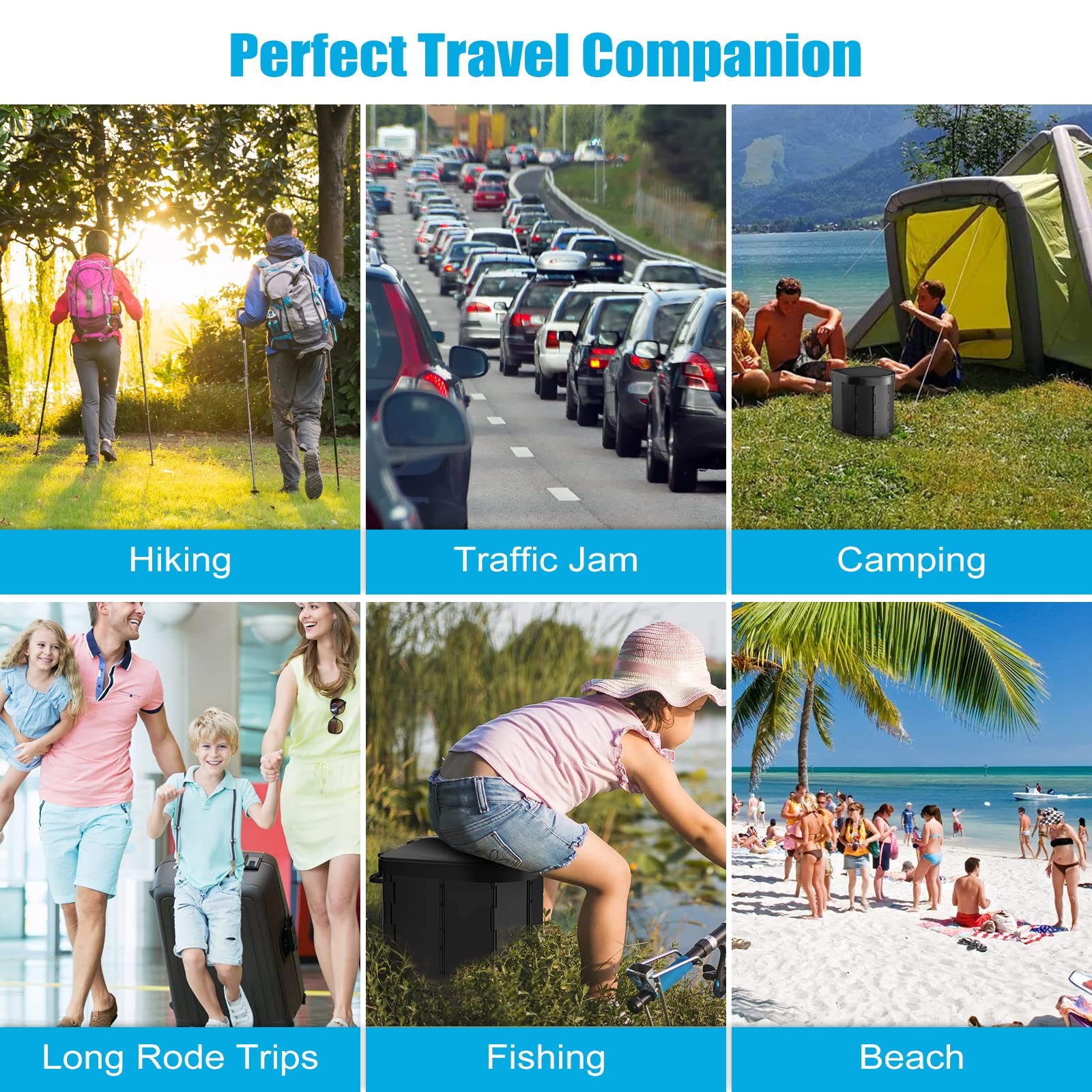Portable Camping Toilet for Adults with Lid and Retractable Toilet Paper Holder