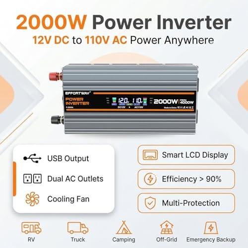 2000W Power Inverter 4000W (Peak). 12V DC to 110V/120V AC Converter 2000w-12v