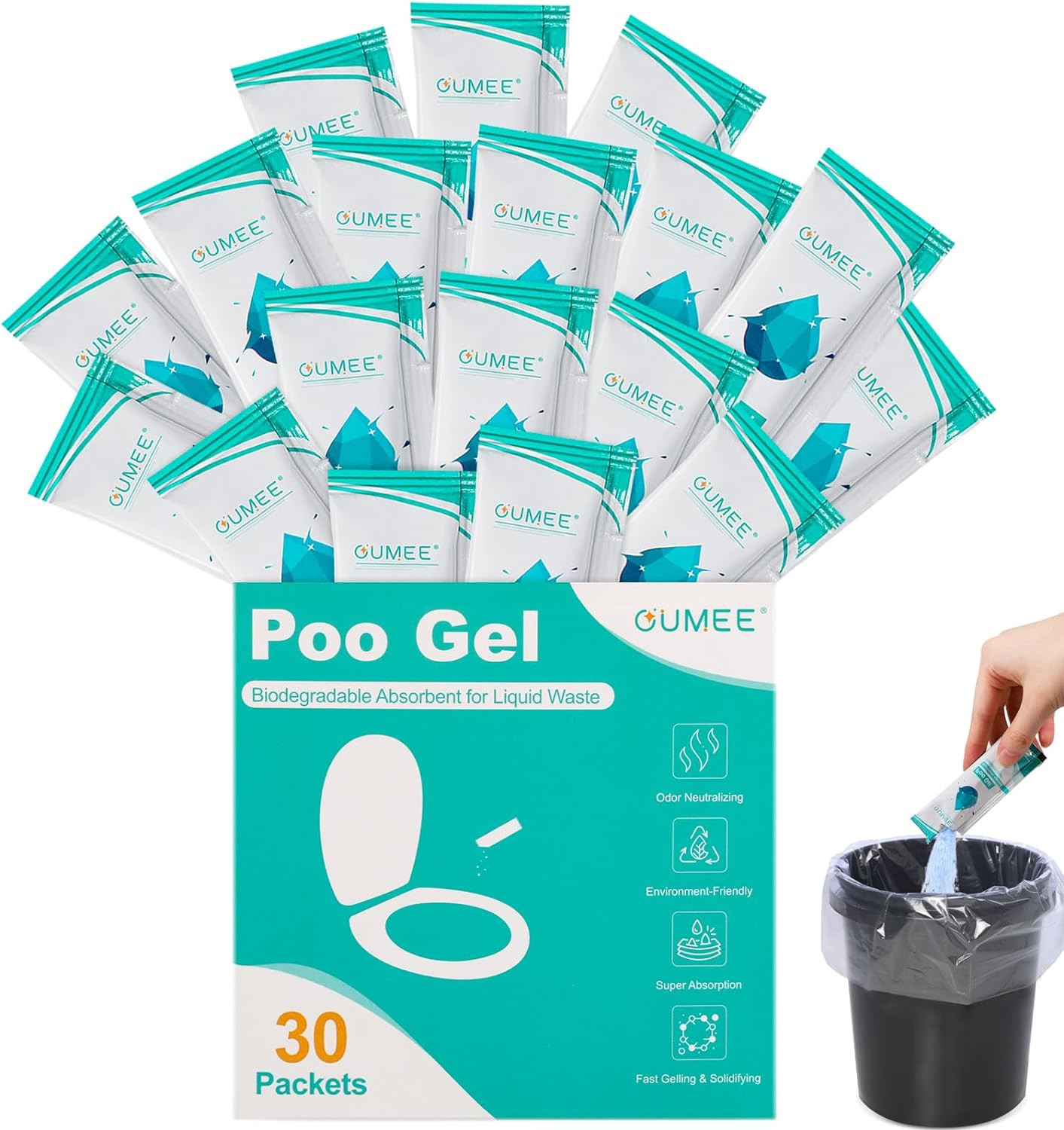 30 PACK Poo Gel for Portable Toilet, Camping Toilet Powder for Potty Bags, Eco A