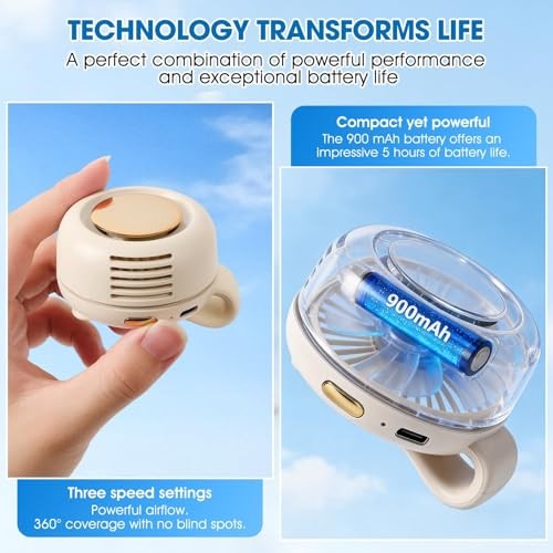 Small Clip Fan, Personal Waist Fans,Portable Silent Mini Bladeless Fan White