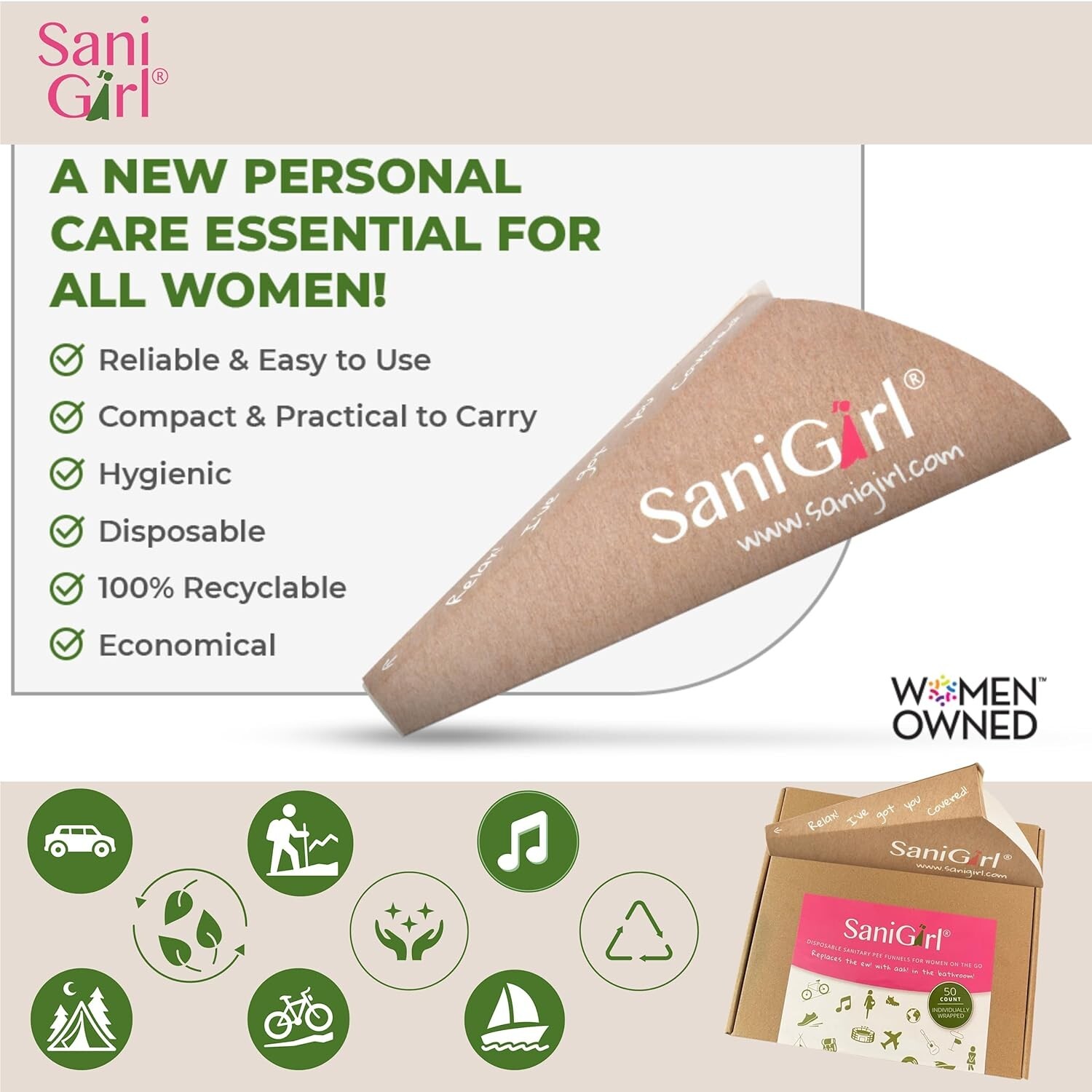 Portable Travel Urinal for Women | Feminine Hygiene | Pee Standing Up | 50 Count