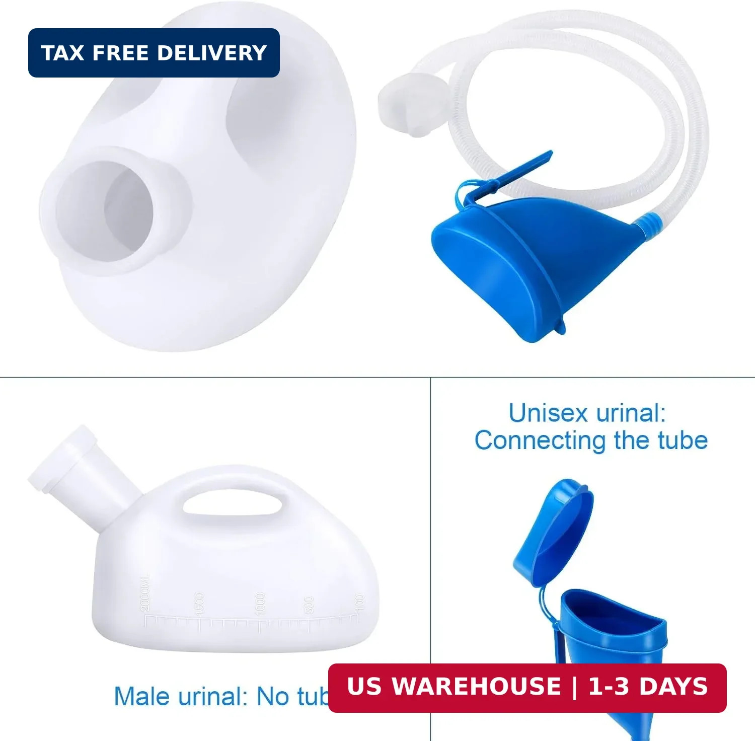 Unisex Potty with Lid and Funnel, Portable Pee Bottle for Men and Women, 2000ml