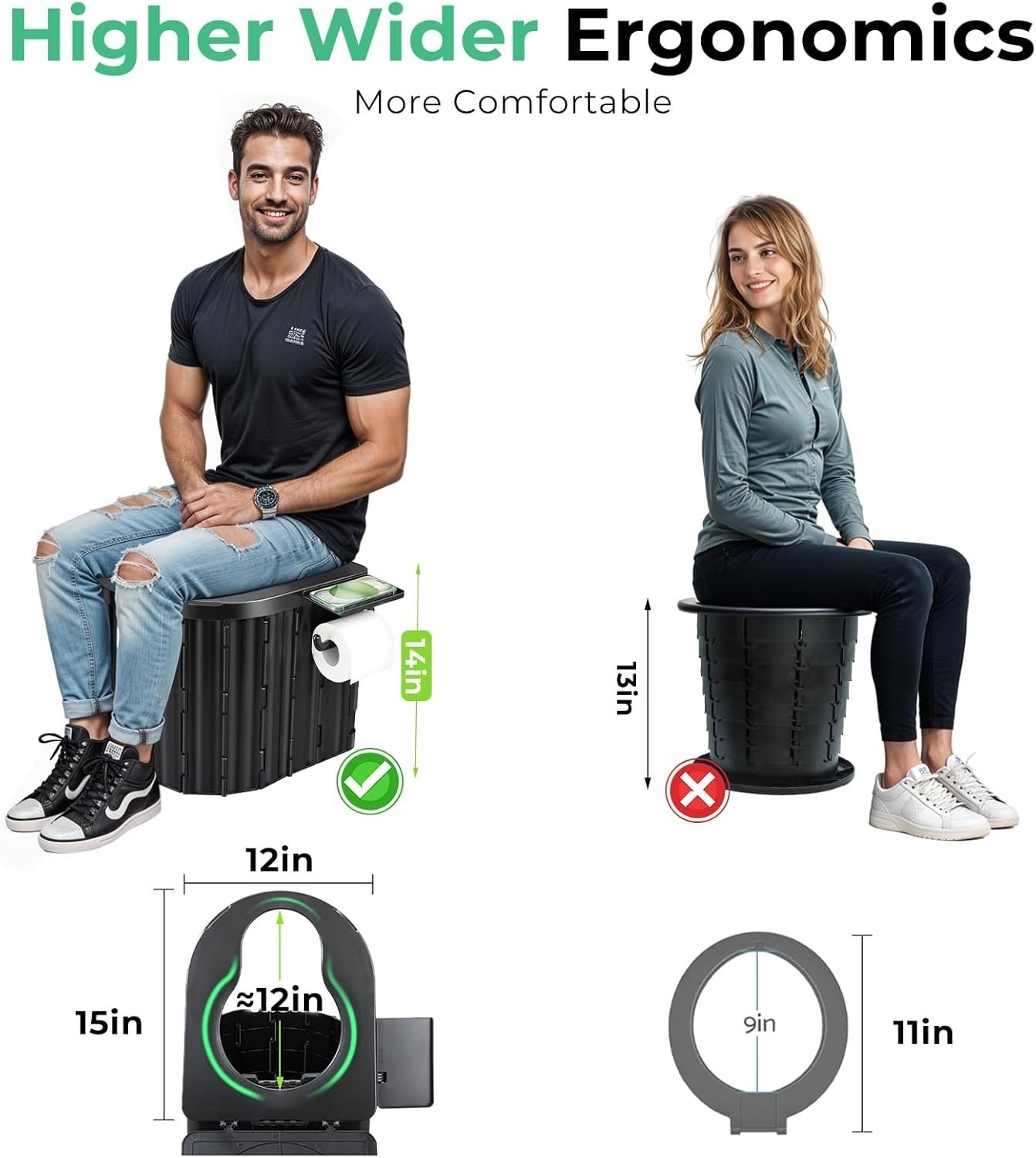 Inodoro Portátil Para Acampar, Inodoro Plegable Para Adultos Con Tapa, Negro NEW