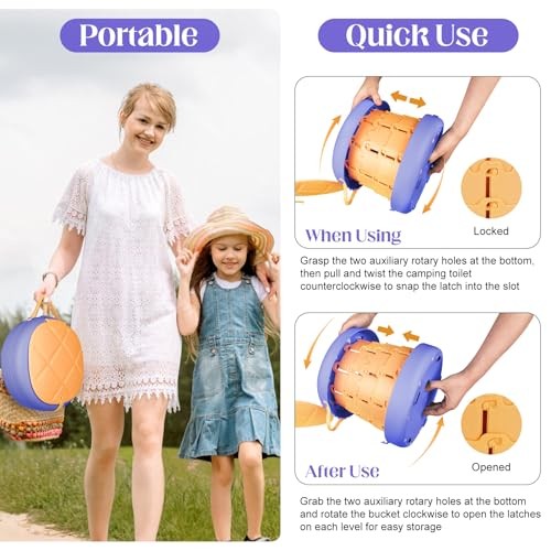 Portable Toilet Camping Foldable Potty Travel Toilet Adjustable Yellow&Purple
