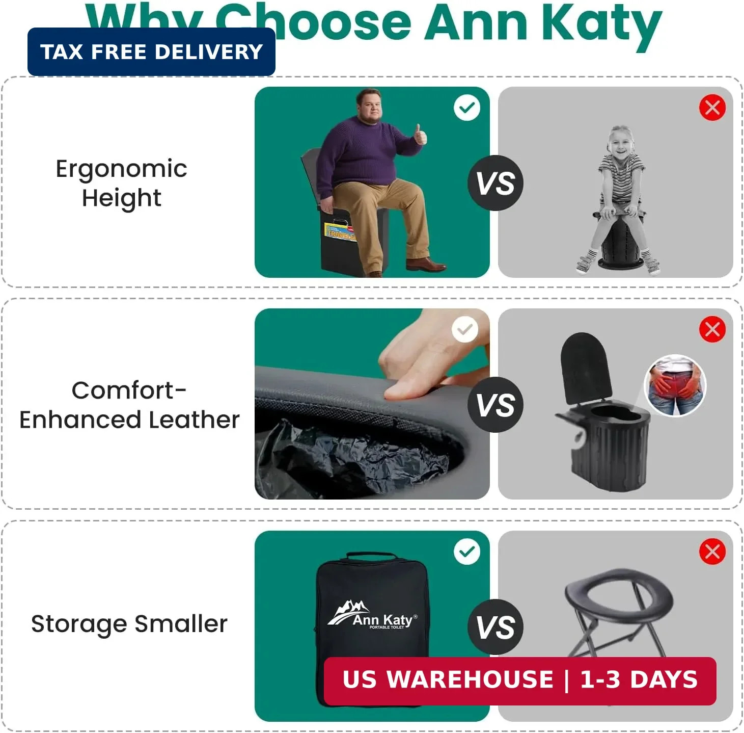 Ann Katy Upgrade XL Portable Toilet for Adults, Extra Large Portable Travel Flod