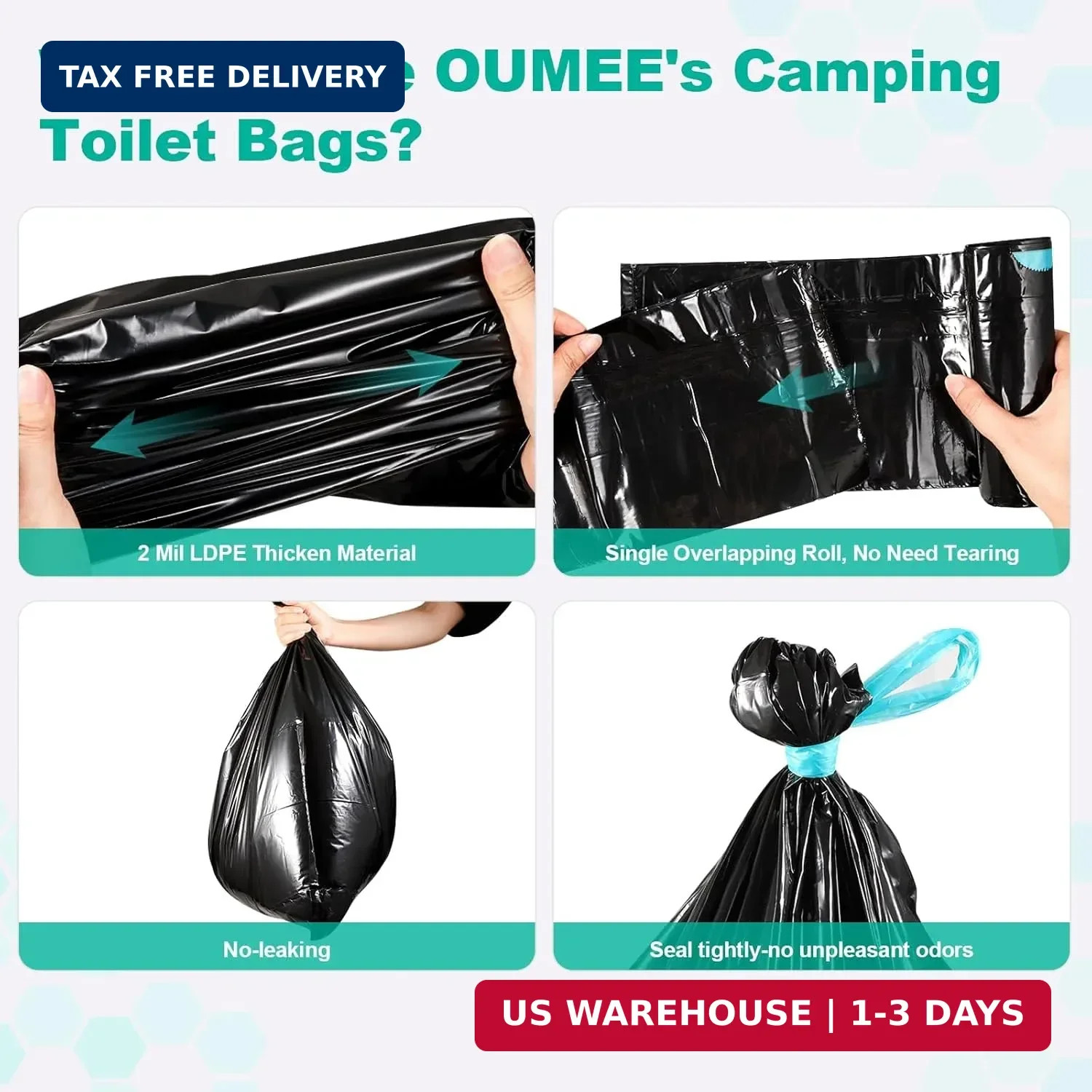 OUMEE 30 Portable Toilet Bags with 30 Poo Gel Set, 8 Gallon | Camping Toilet Bag