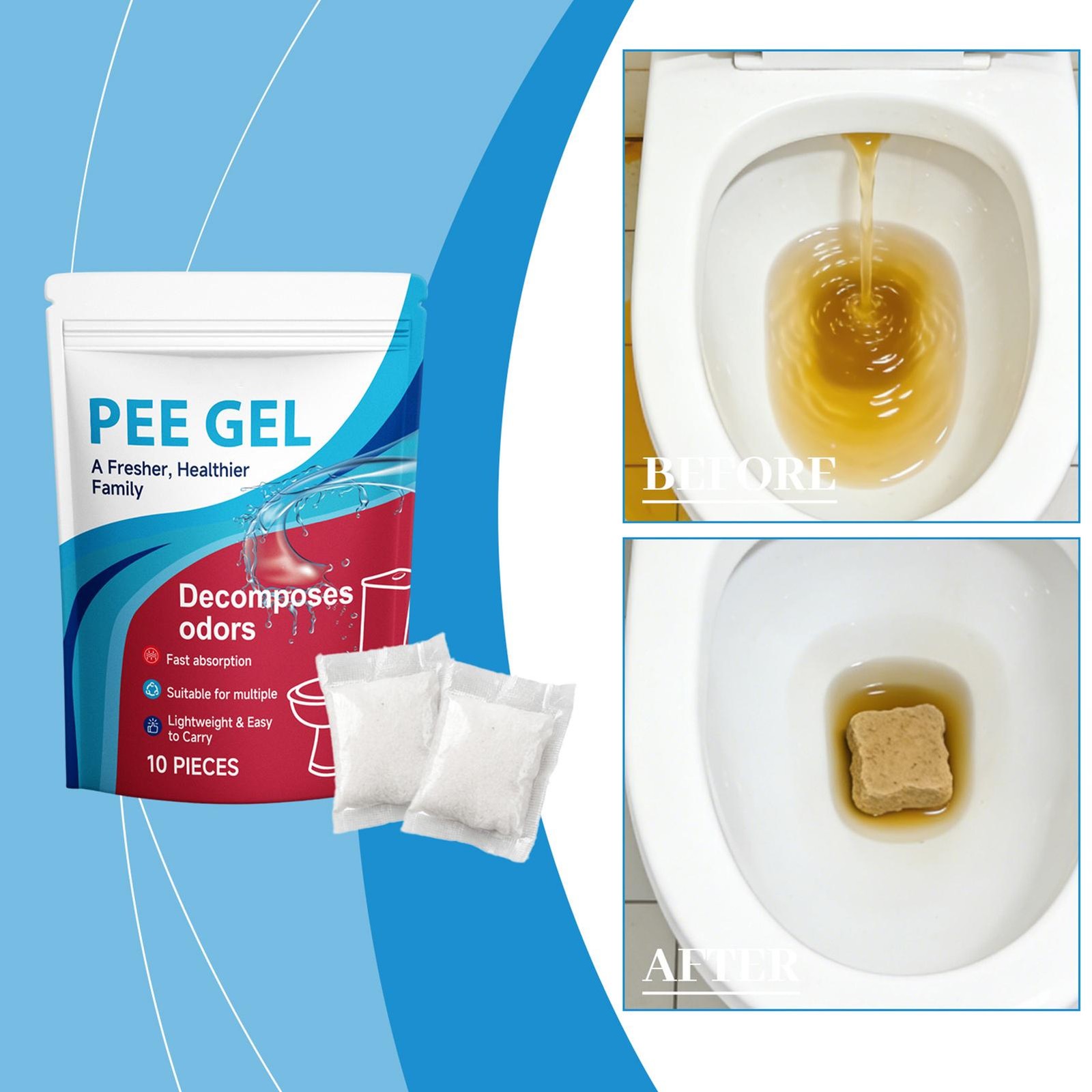 10pcs Portable Toilet Gel Urine Solidifier,Odor Neutralizer, Pee Absorbent Gel