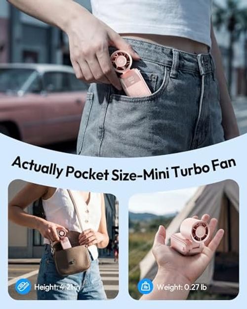Mini Portable Handheld Fan, 6-Speed Turbo Cooling, Max 15 Hrs Pink