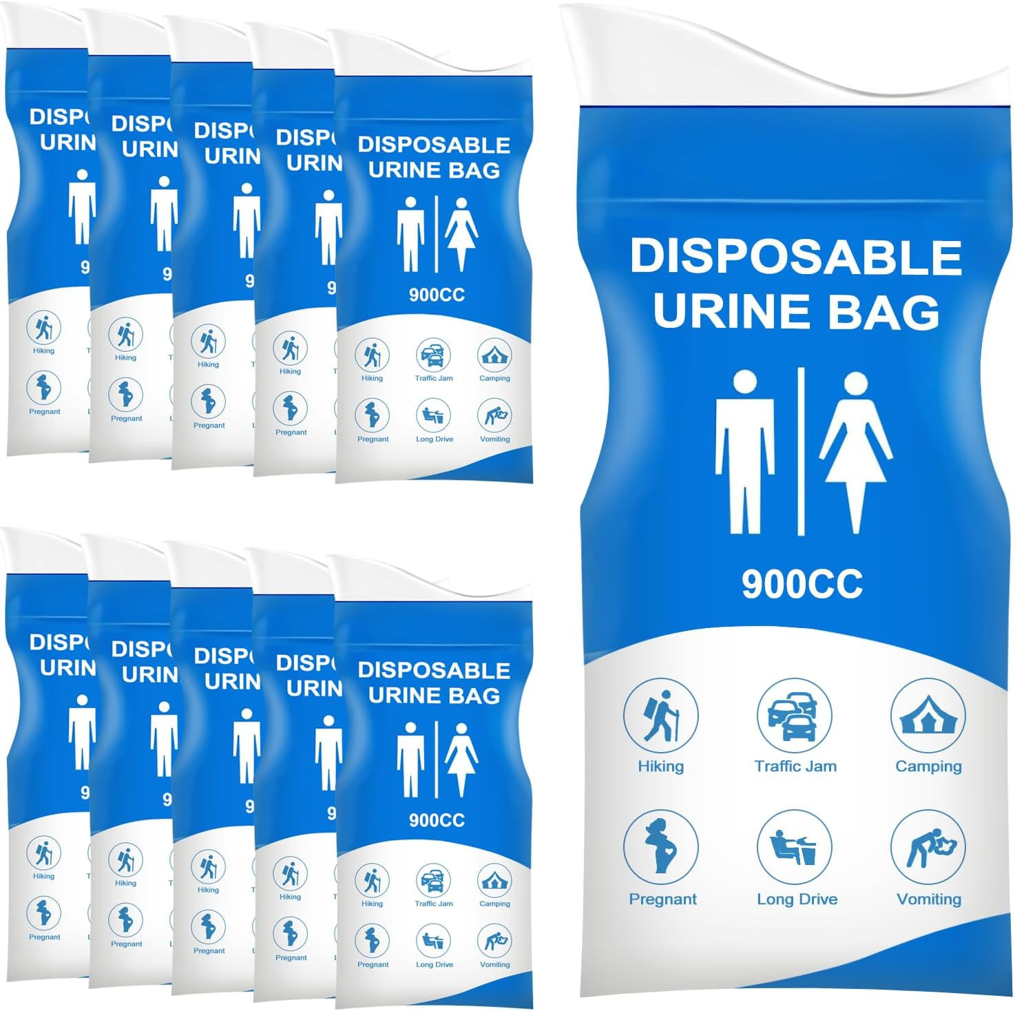 12 PCS Disposable Urine Bags 900Ml Unisex Leak-Proof Portable Urinal and Vomit