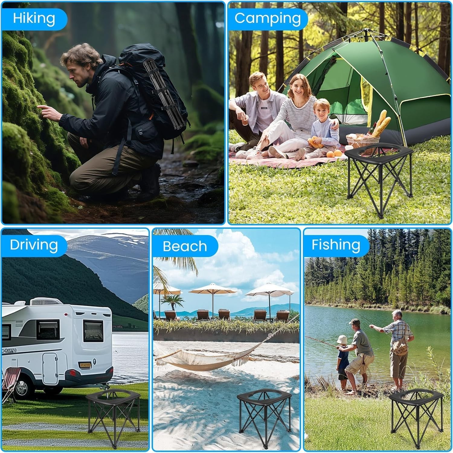 Portable Camping Toilet 15.6″ High 350LBS Foldable Ultralight Instant Setup