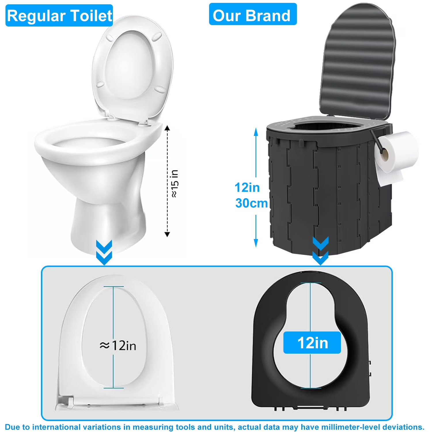 Portable Foldable Camping Toilet Set with Privacy Tent Ergonomic Potty Black