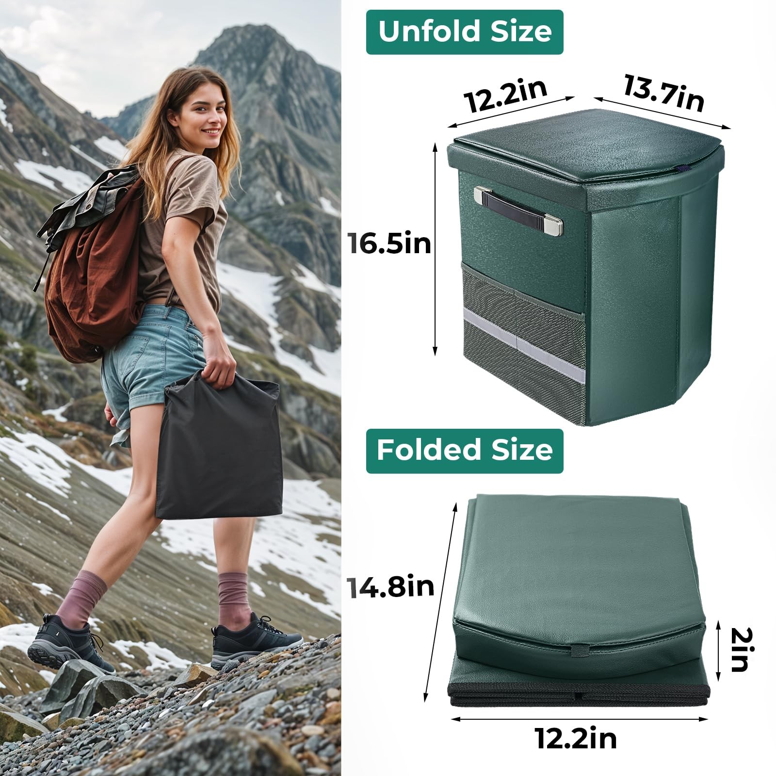 2026 Upgraded XL Portable Toilet for Adults,Tall Camping 16.5”H, Green