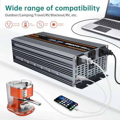 2500W Power Inverter. 12V DC to 110V/120V AC Converter 5000W (Peak) 2500w-12v