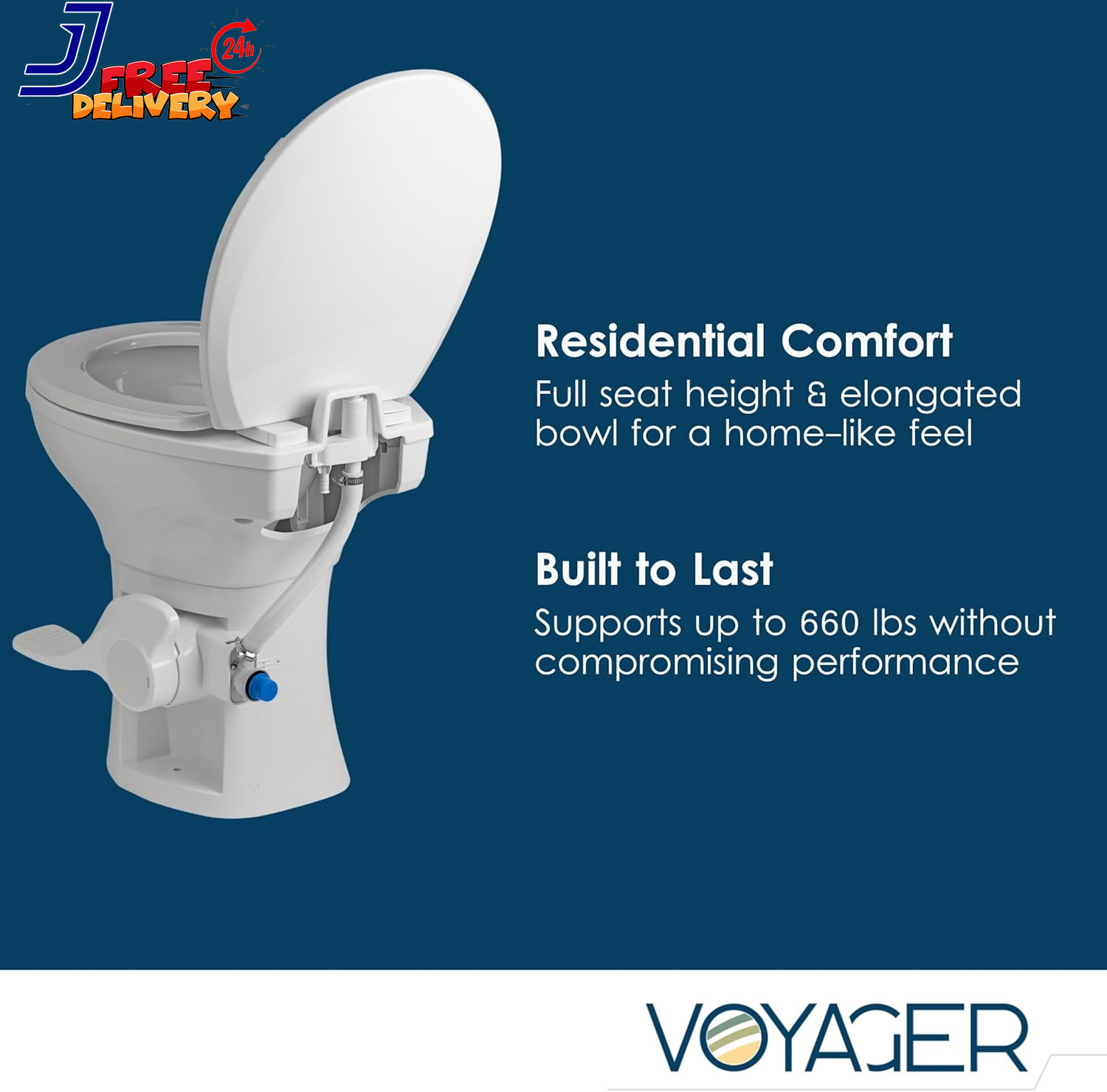 Voyager Universal Residential Height RV Toilet with Plastic Bowl FREEZABLE Water