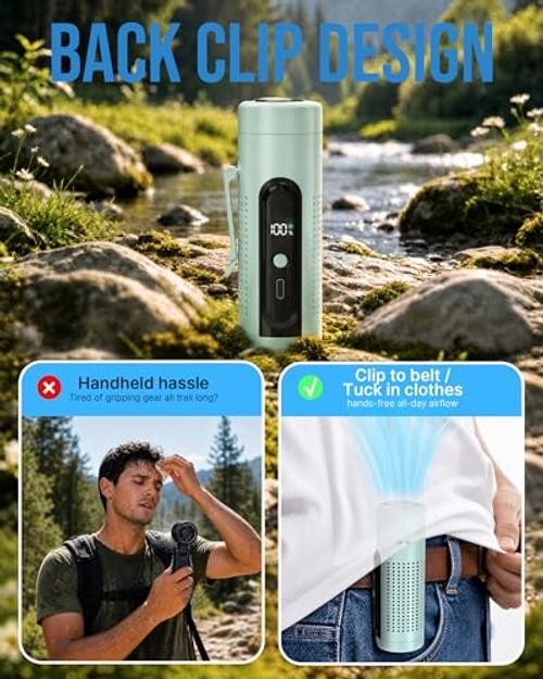 Mini Clip On Handheld Cooling Fan, 17000RPM 5 Speed Small Belt Fan Light Blue