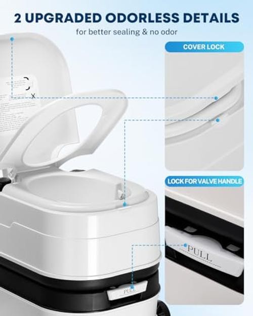 5.3 Gal Portable Toilet for Adults: Camping Toilet with Wheels 5.3 Gal- White
