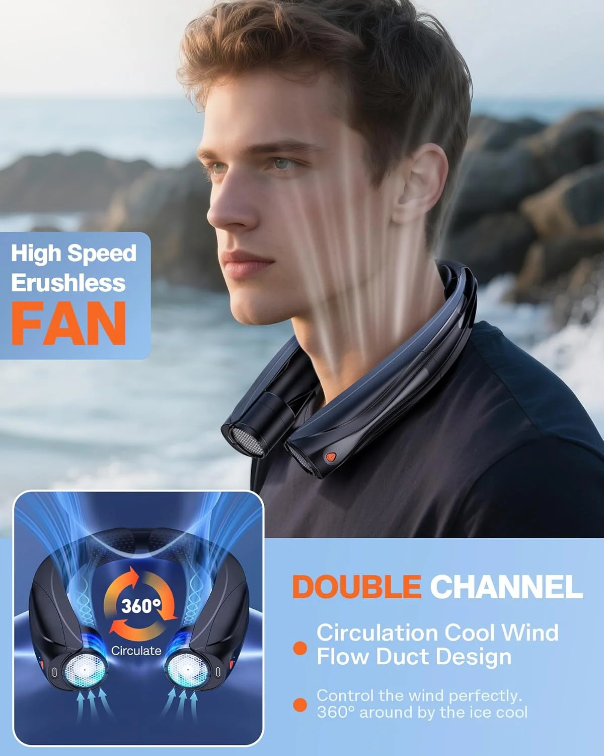 Portable Neck Fan, 6000mAh Personal Fan, 360° Cooling Rechargeable Wearable Fan,