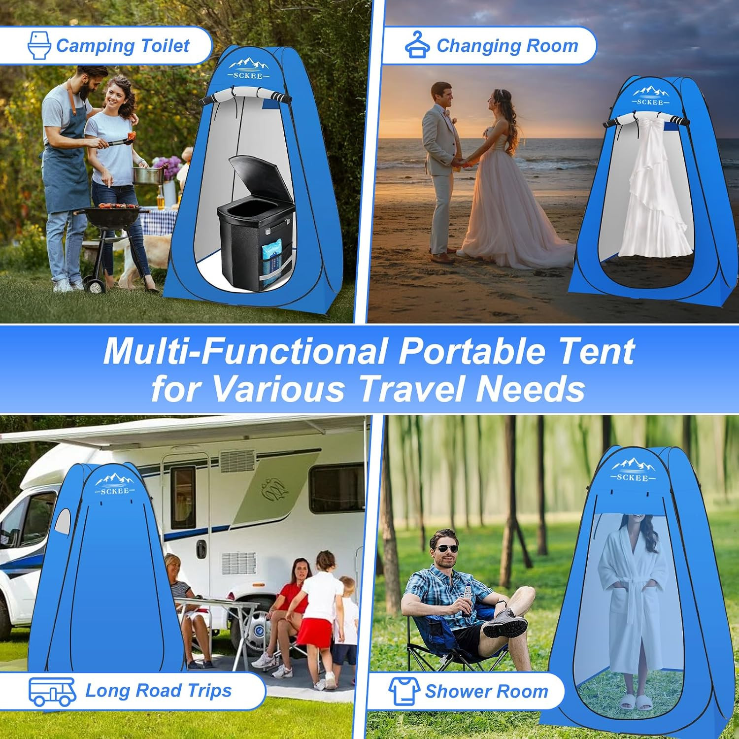 16.5” Camping Toilet with Pop-Up Privacy Tent Set, XL Portable Toilet for Campi