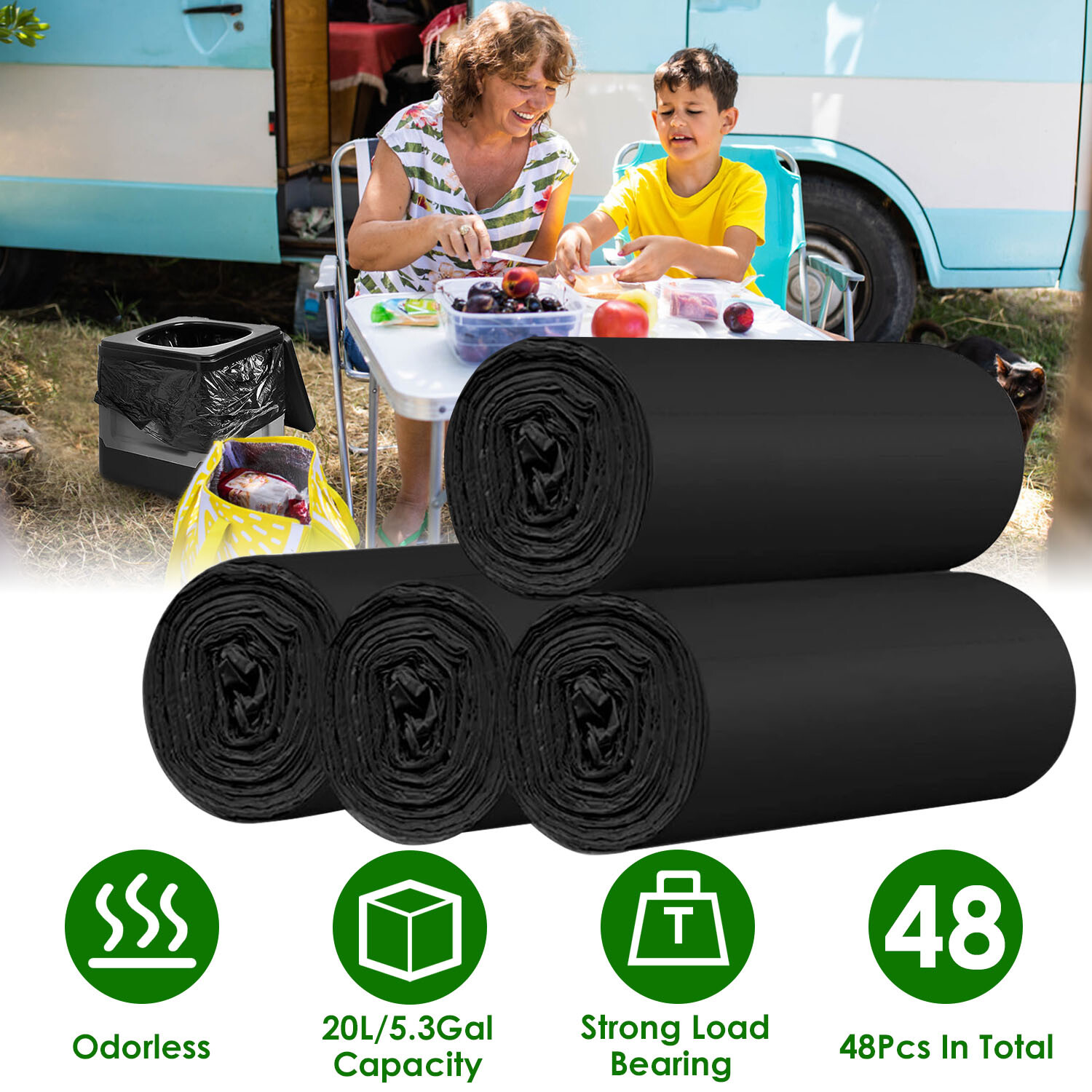 Portable Toilet Camping Toilet w/ 5.3 Gallons Toilet Trash Bags Outdoor Travel