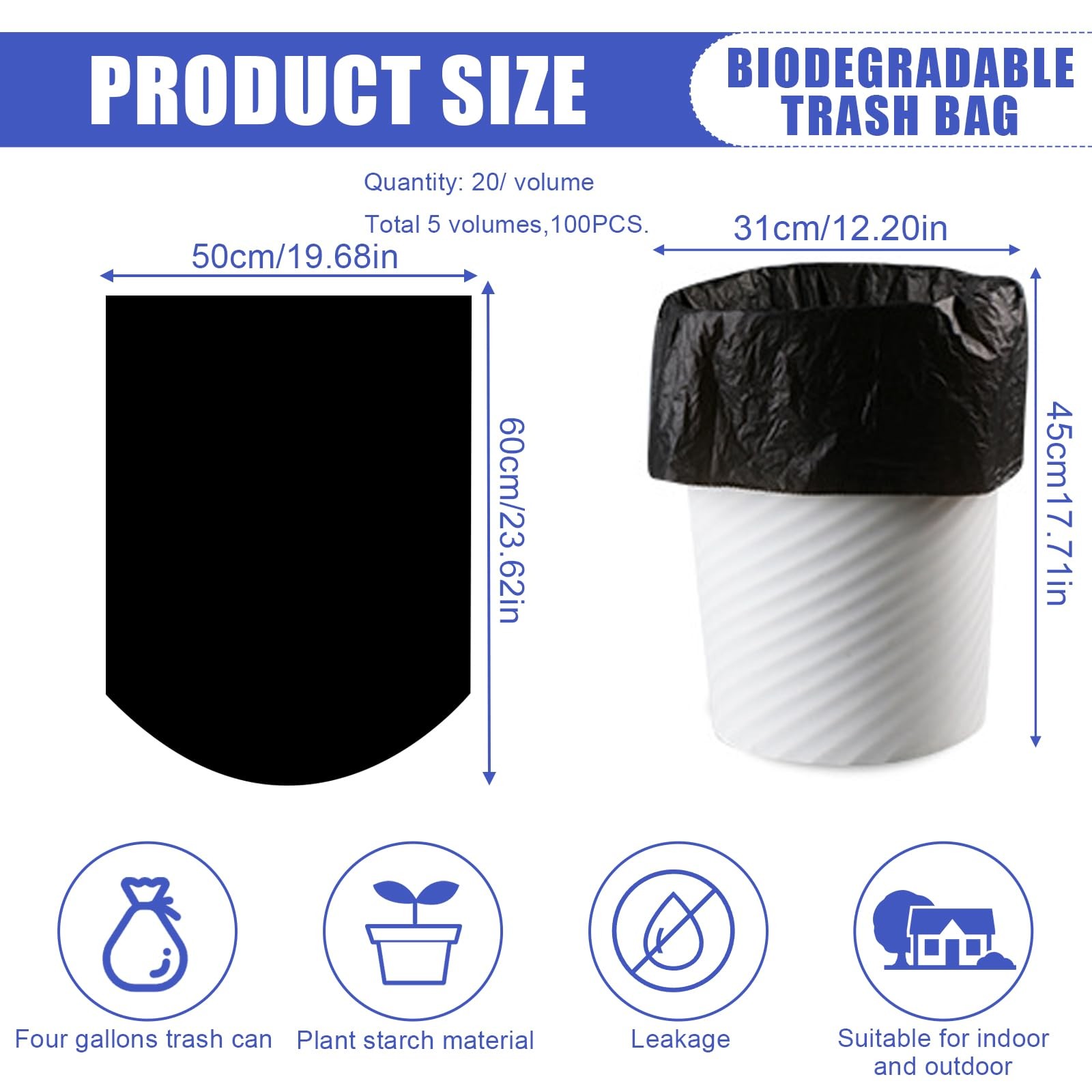 100 Piece Toiletry Bags Black Set, Biodegradable Organic Waste Bags, Be…