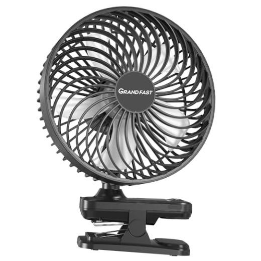10000mAh Clip On Fan, 42H Run, Quiet & Auto Oscillating Table Black (No Light)
