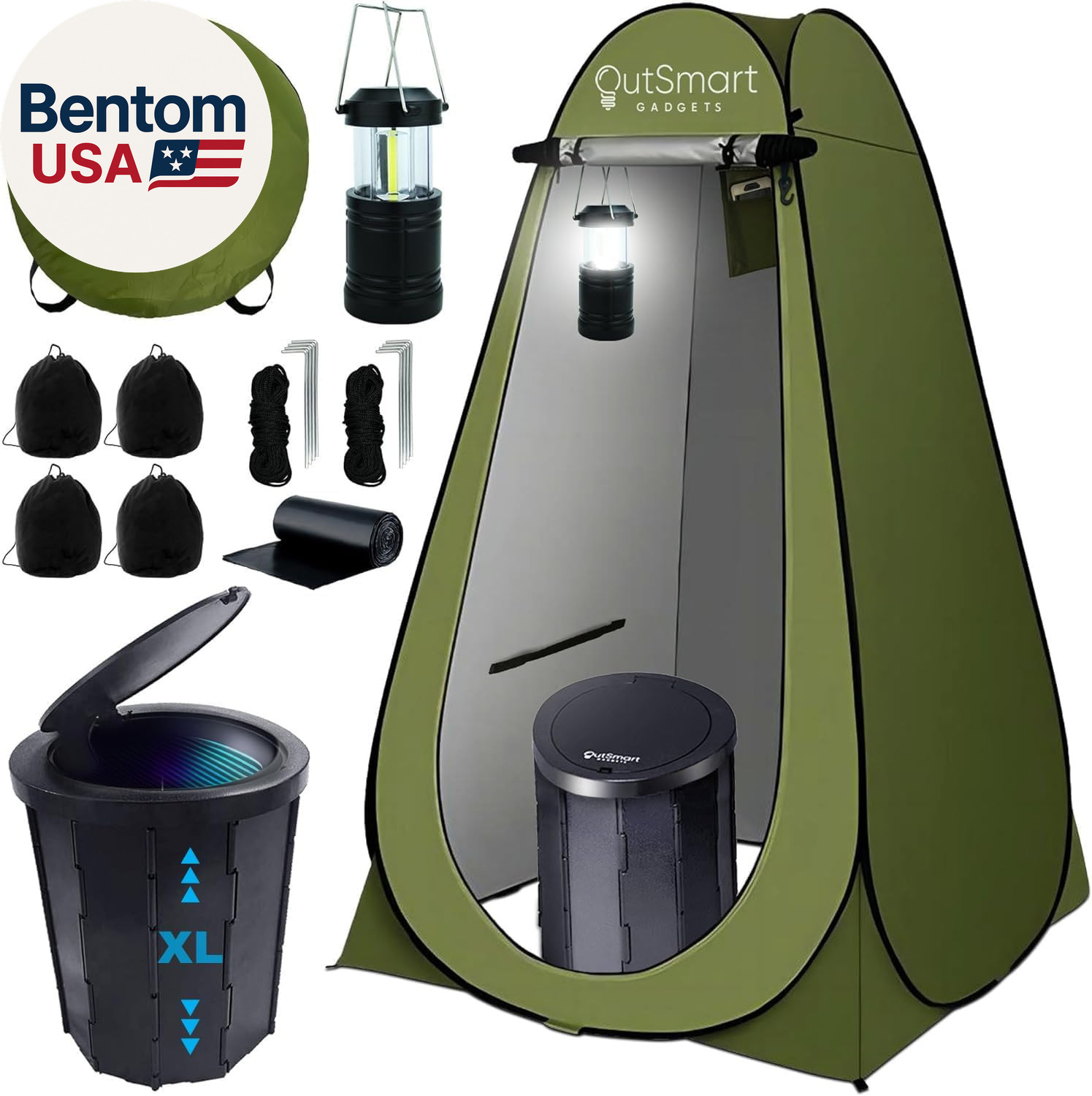 Outdoor Portable Toilet Set for Adults with Camping Night Lantern, Folding XL To
