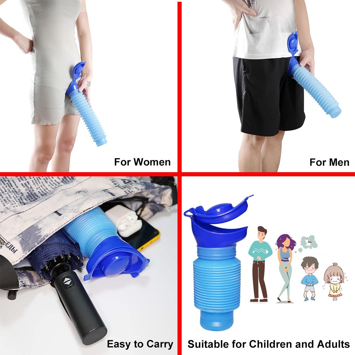 Shrinkable Urinal 2 Pack 750ml Male Female Portable Mobile Toilet T…