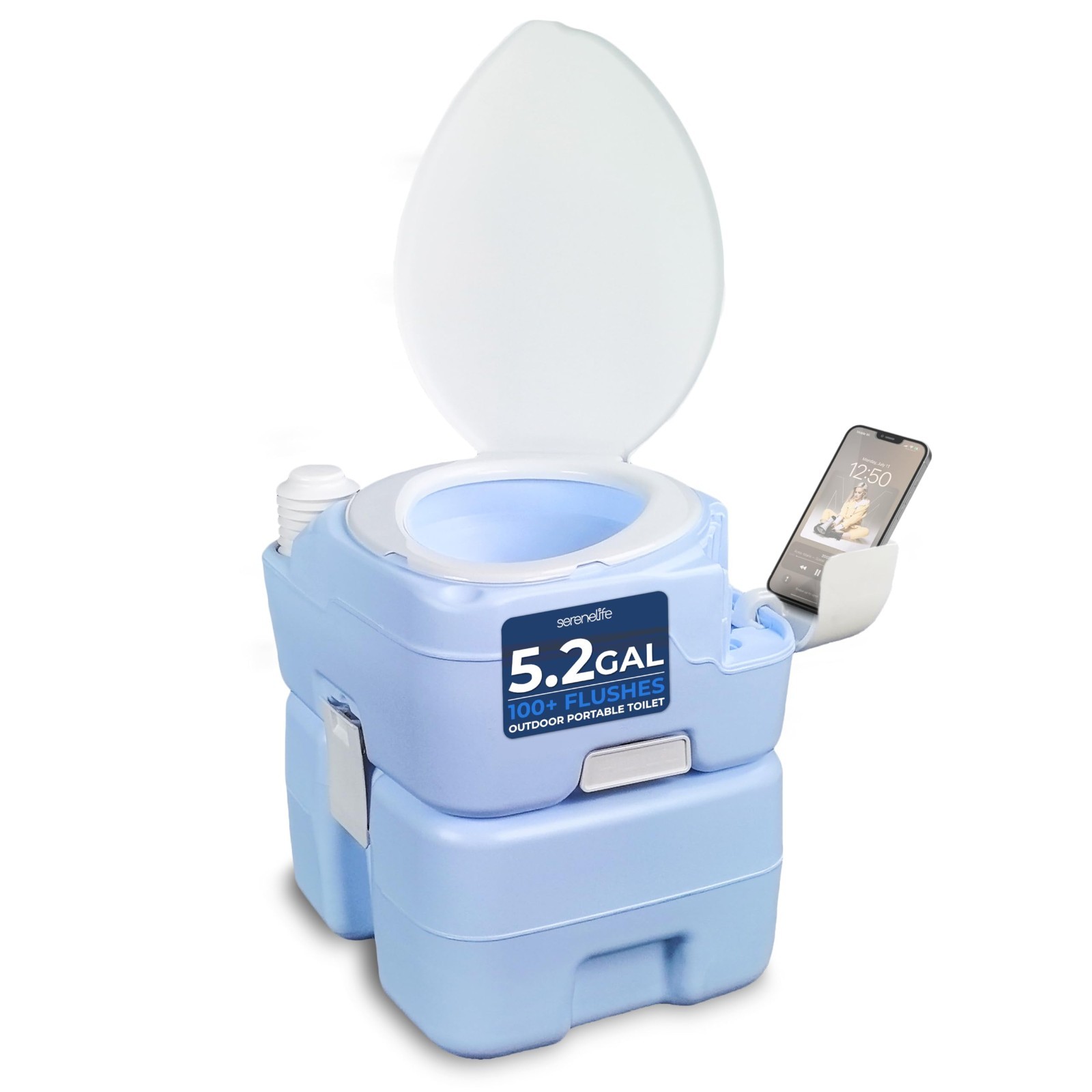Portable Camping Toilet 5.3 Gal – 100+ Flushes, Extra Large Seat, Detachable Tan