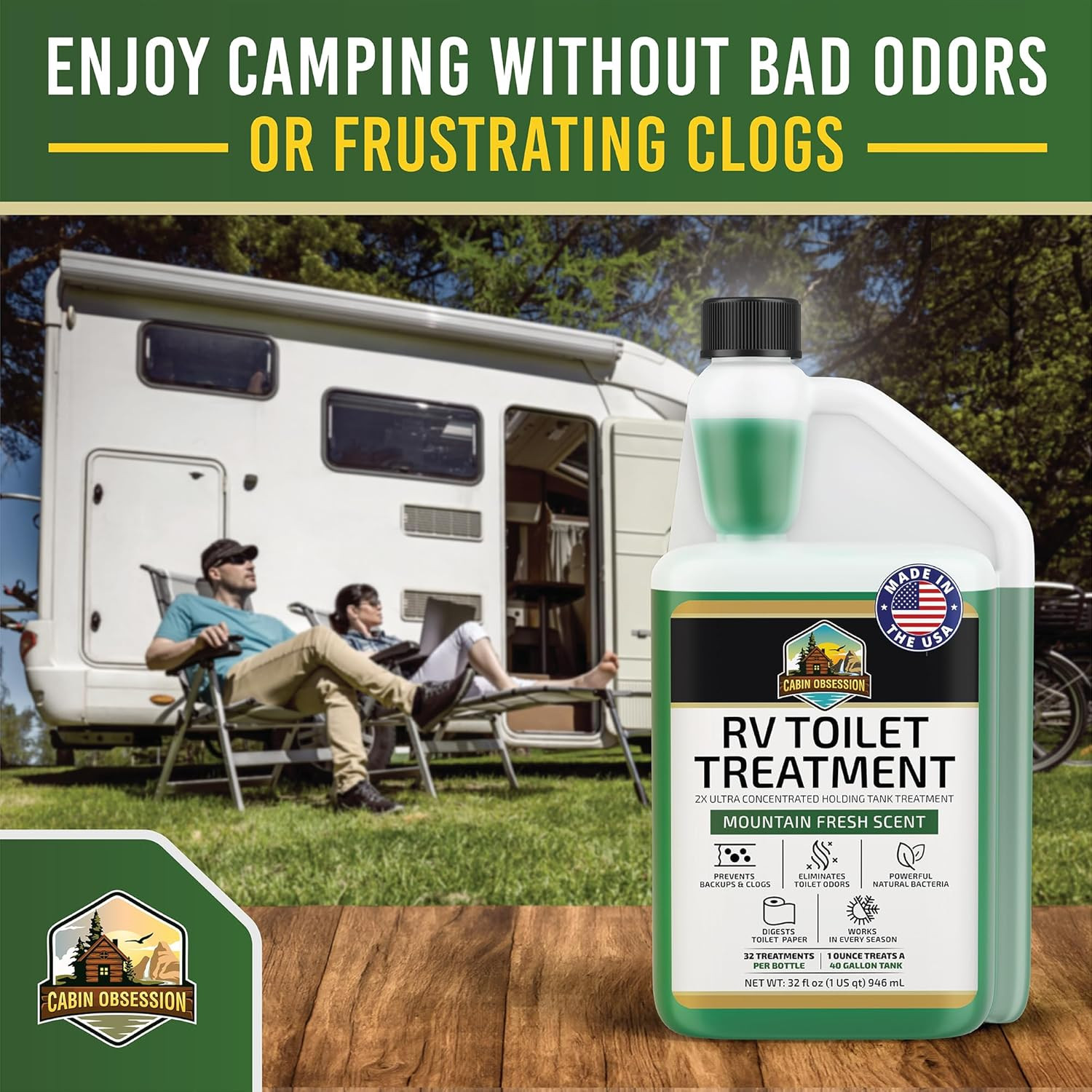 RV Toilet Treatment (32 Oz) – 2X Ultra Concentrated Liquid RV Black Tank Treatme