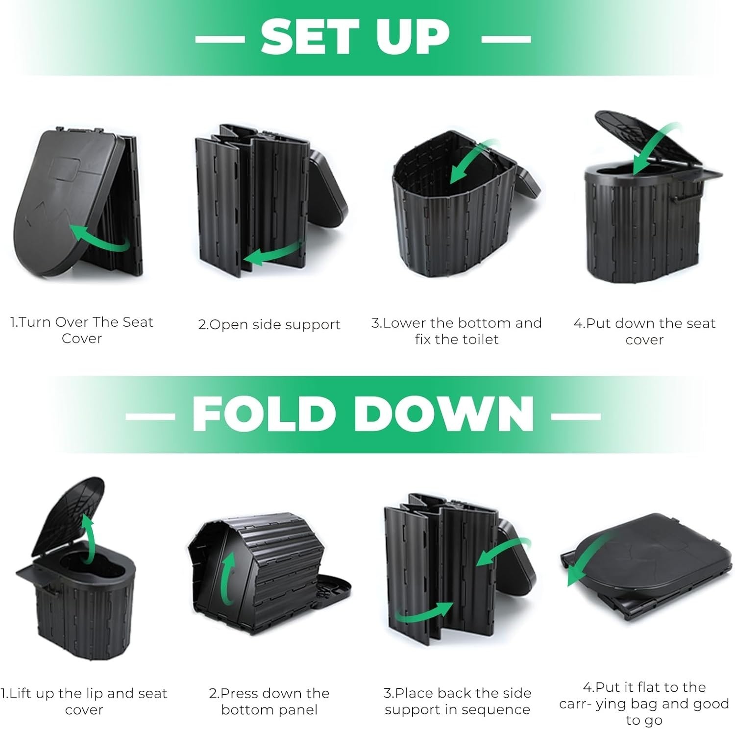 Inodoro Portátil Para Acampar, Inodoro Plegable Para Adultos Con Tapa, Negro NEW
