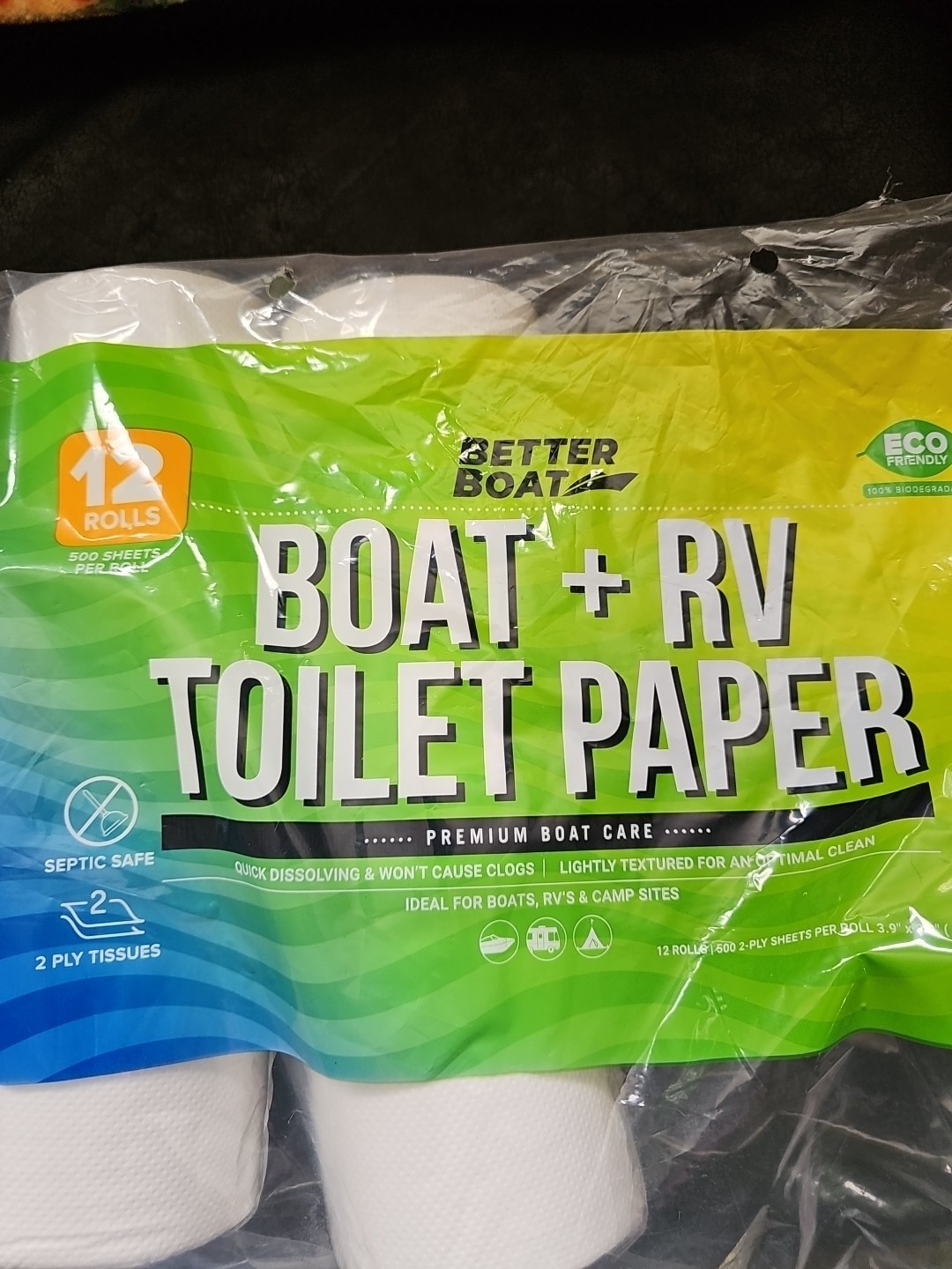 Boat and RV Toilet Paper, Septic Safe Quick Dissolving Tissue, 12 Single Rolls,